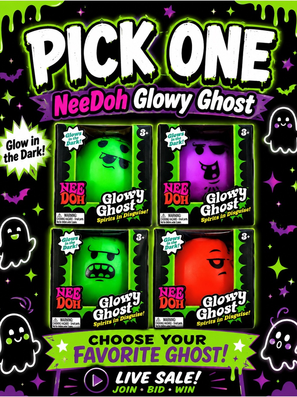 Glowy Ghost - Pick One Glow-in-the-Dark needoh (Green, Purple, Orange)